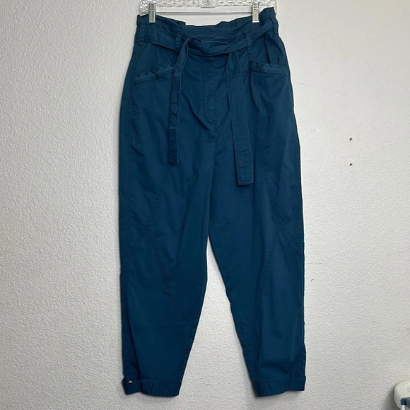 Anthropologie Women’s Size 12 Teal Ellie Embroidered Pockets Utility Pants Belt - Picture 2 of 16